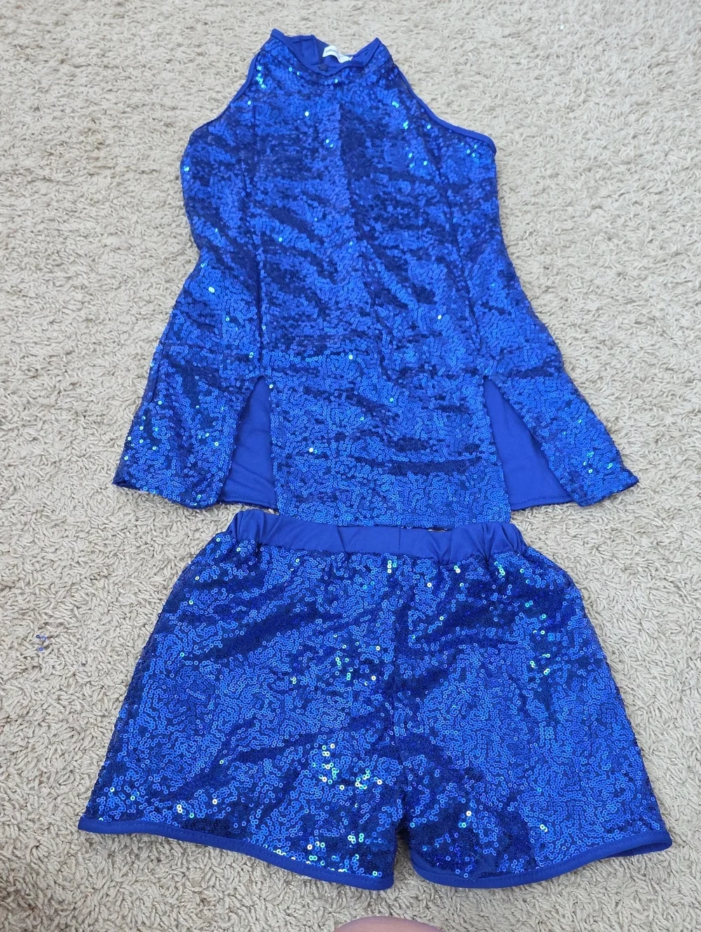 Royal Blue Sequin Dance Top and Shorts Set - Kids